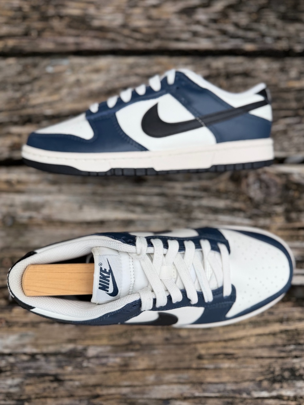 Nike Dunk Low 'Armory Navy Blue Black Sail' Women’s Sz 7 Leather Sneakers X3 - Picture 4 of 15
